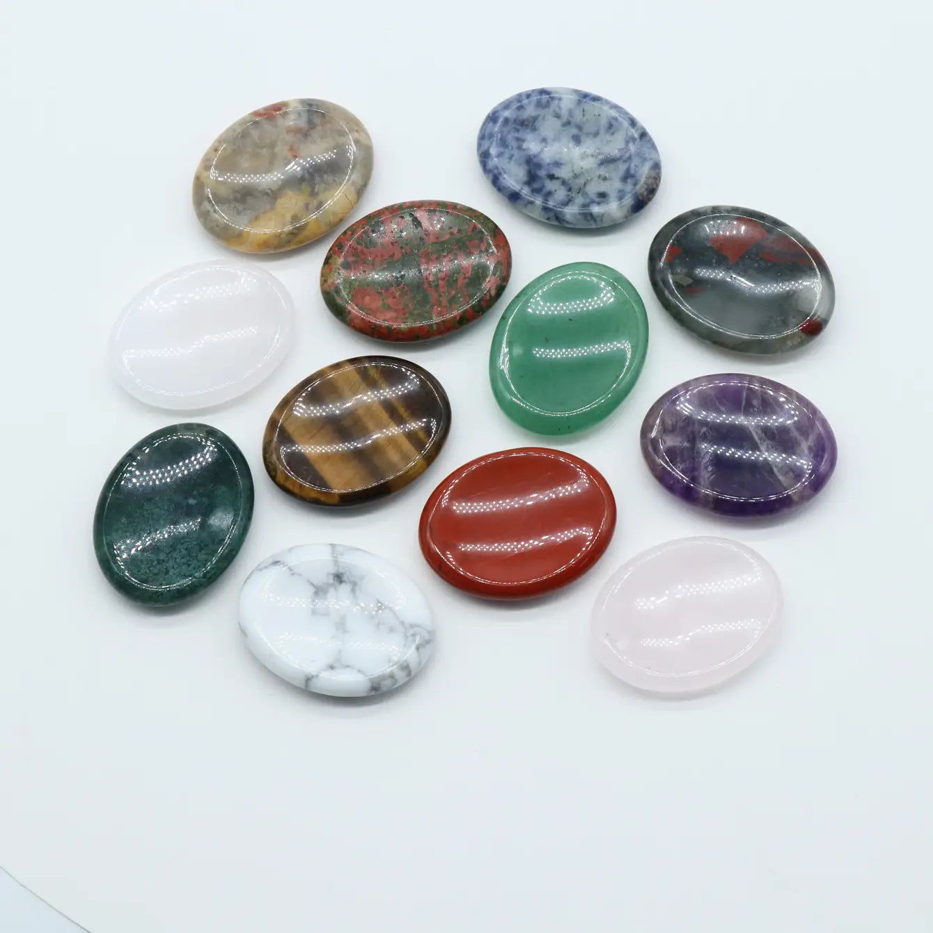 Hand-Carved Gemstone Worry Stones - Assortment 24 Pcs