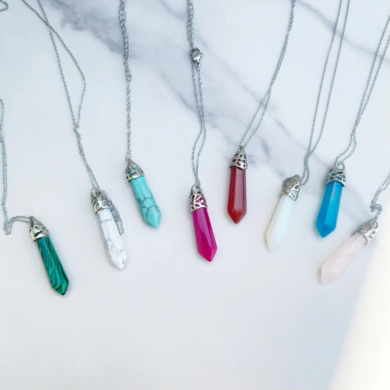 Gemstone Hexagon Pointed Necklace - Assortment 12 Pcs