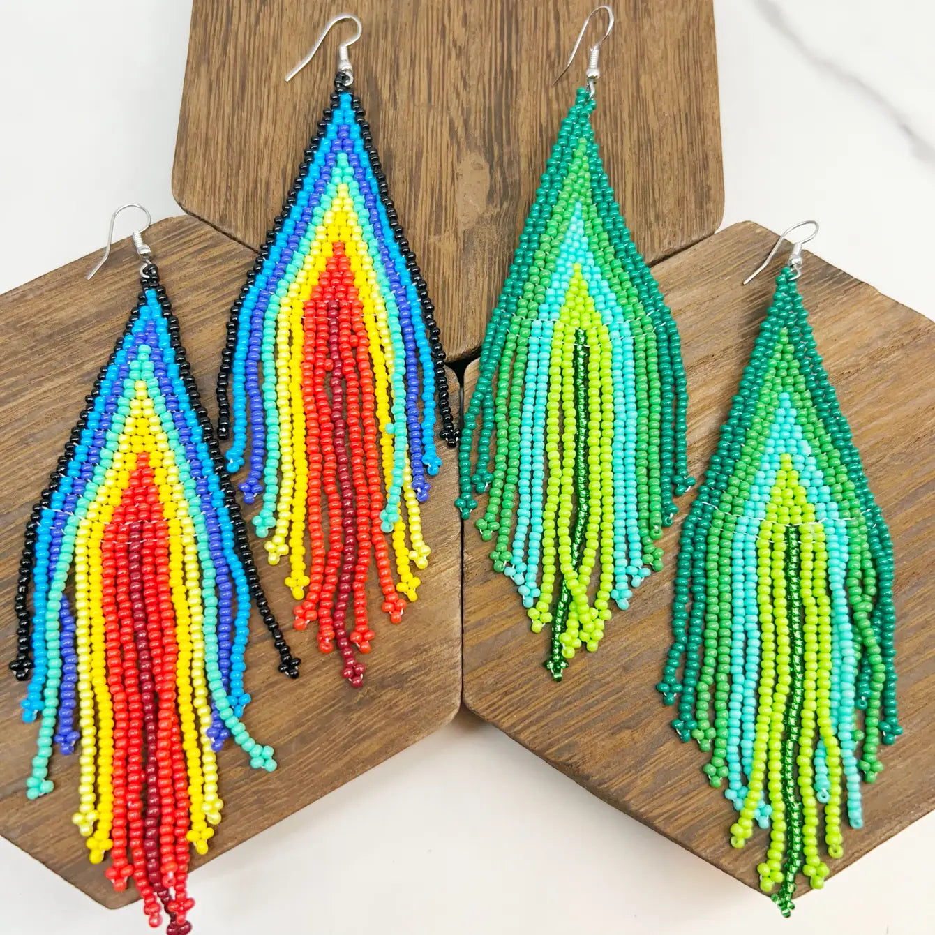 Beaded BoHo Fringe Earrings - 6 Pairs