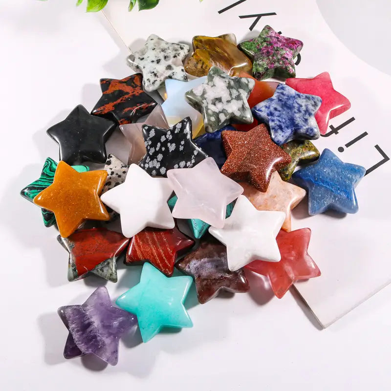 Gemstone Hand-Carved Star Shape Crystal Assortment of 20 Pcs