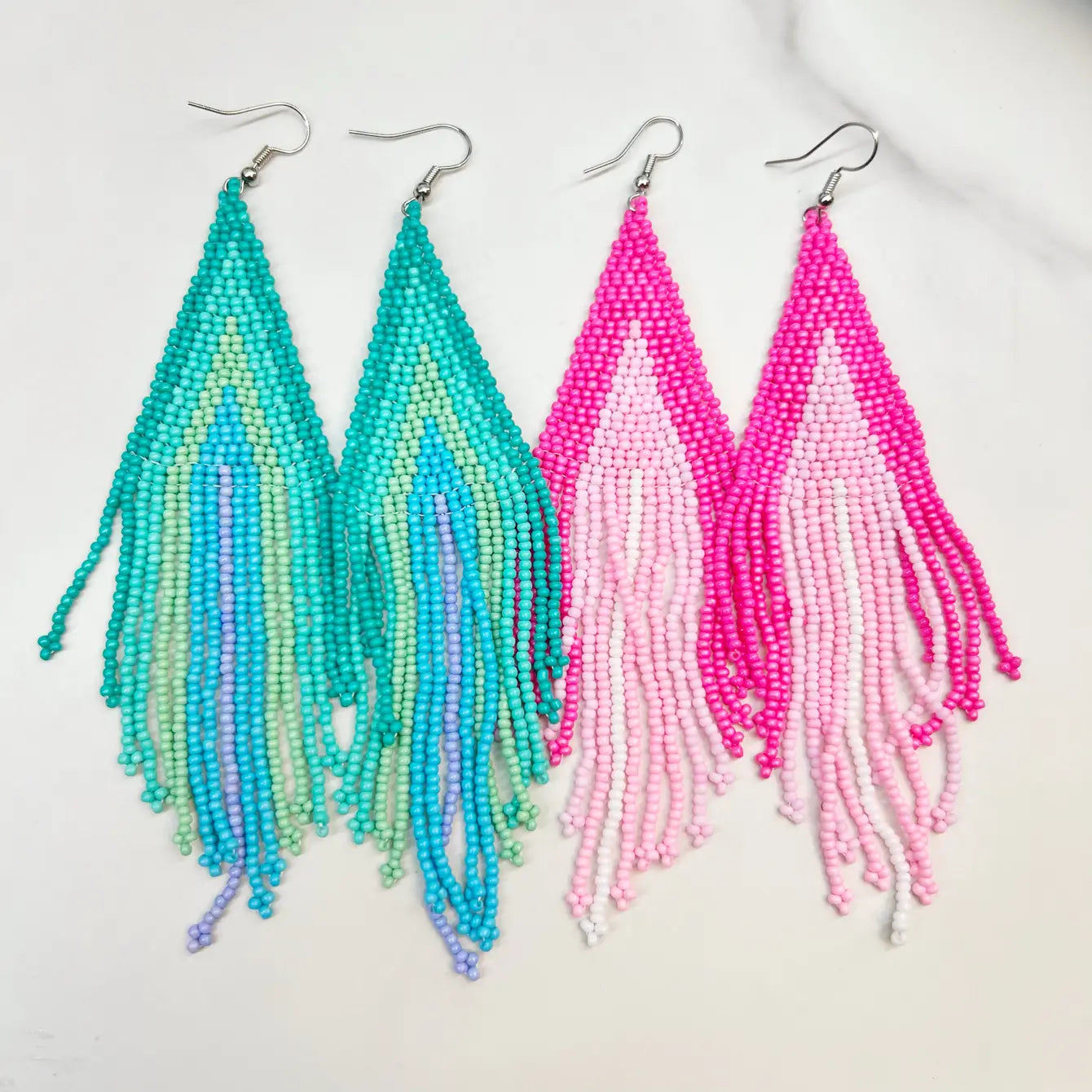 Beaded BoHo Fringe Earrings - 6 Pairs