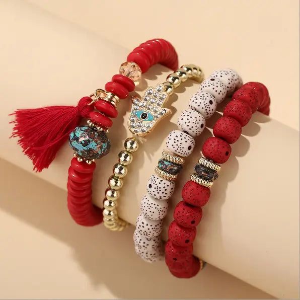 Hamsa Protection Stack Layering Bracelet Set - Assortment - 10 pcs