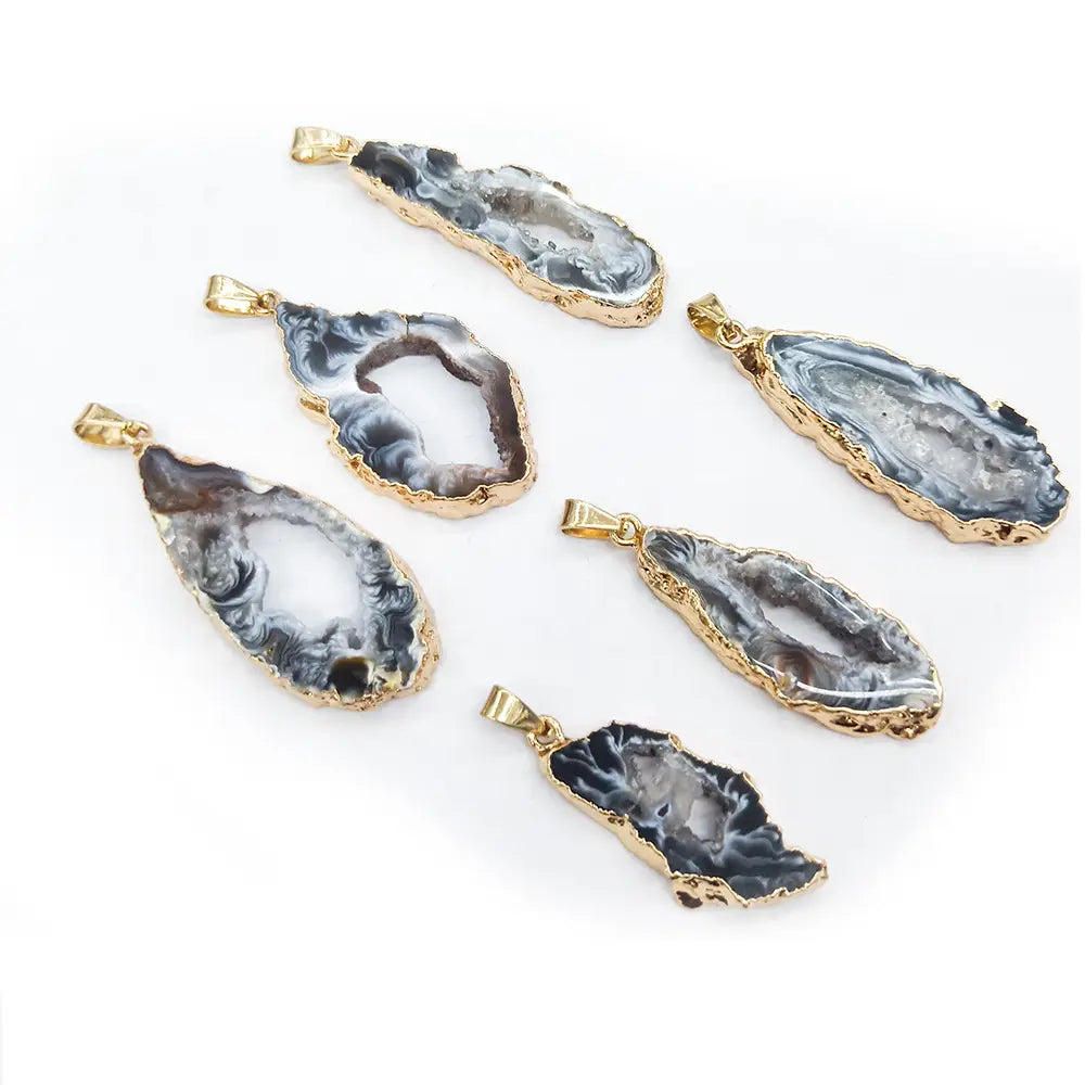 Geode Slice Crystal Necklace - 4 Pcs
