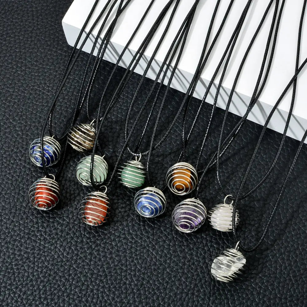 Gemstone Spiral Cage Necklace - Assortment 12 Pcs