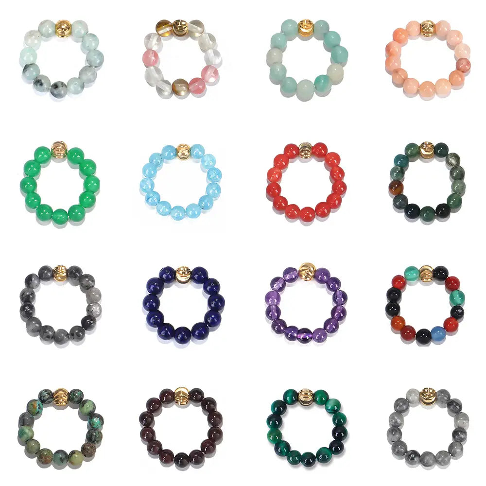 Stretch Beaded Gemstone Rings - Assortment 30 Pcs