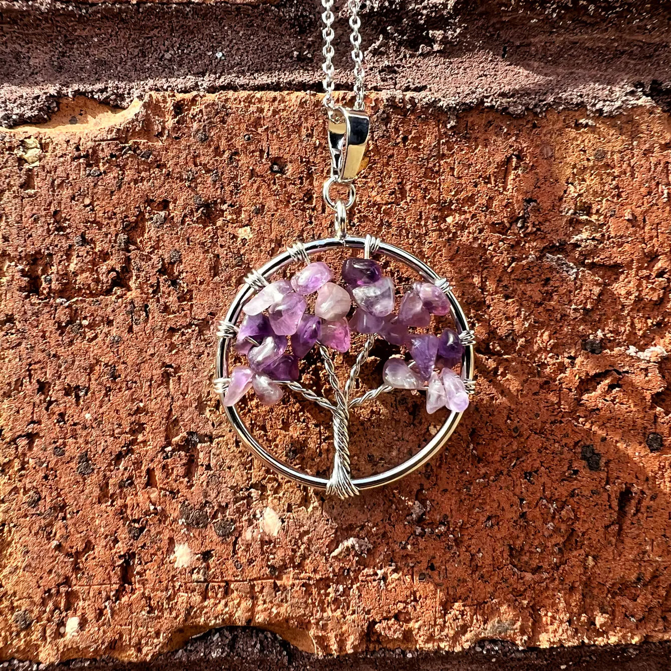 Silver Tree of Life Gemstone Necklace - Assortment 6 Pcs