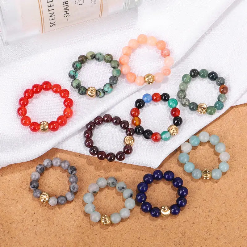 Stretch Beaded Gemstone Rings - Assortment 30 Pcs