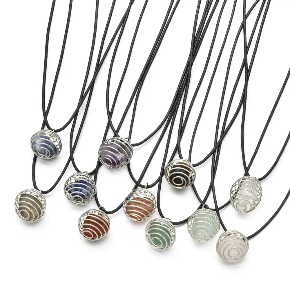 Gemstone Spiral Cage Necklace - Assortment 12 Pcs