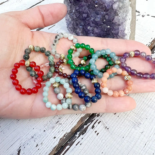 Stretch Beaded Gemstone Rings - Assortment 30 Pcs