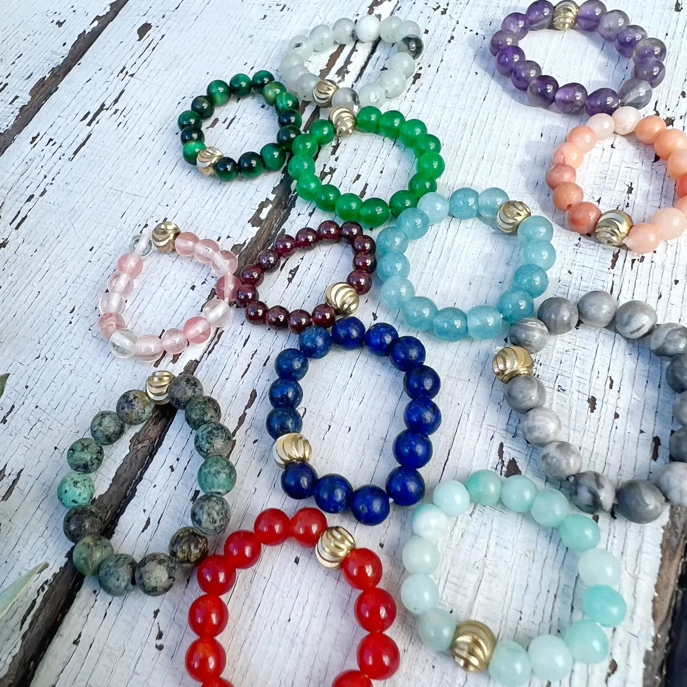 Stretch Beaded Gemstone Rings - Assortment 30 Pcs