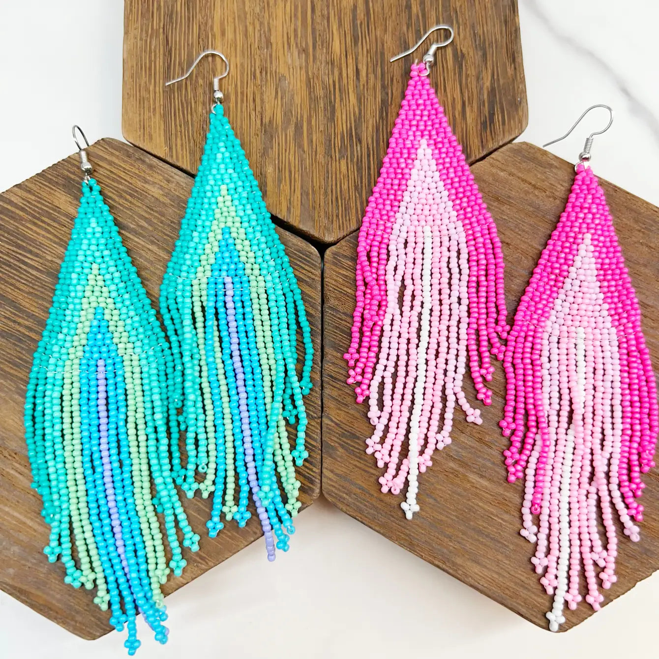 Beaded BoHo Fringe Earrings - 6 Pairs