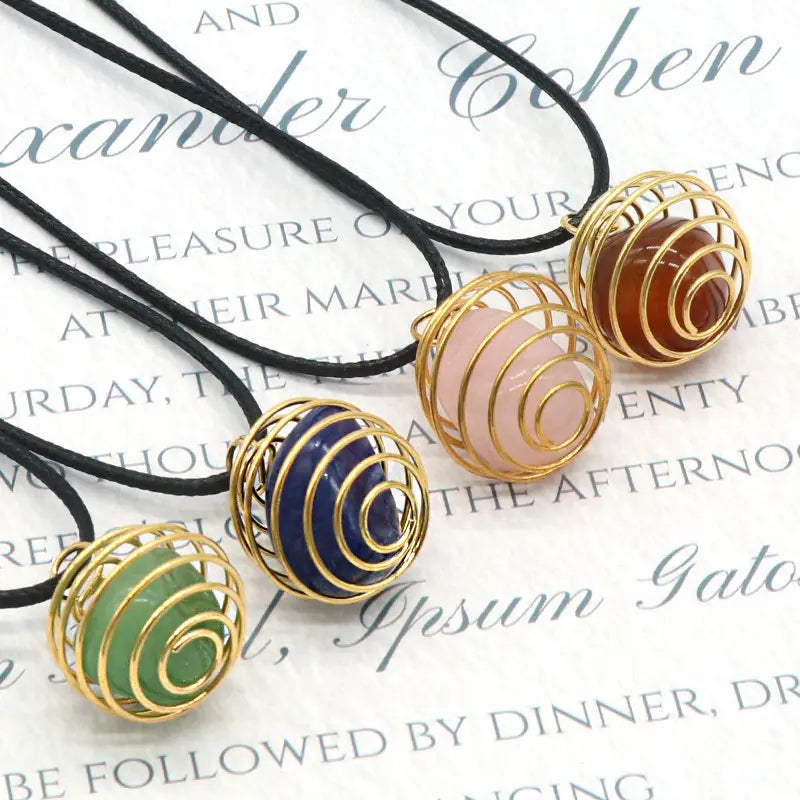 Gemstone Spiral Cage Necklace - Assortment 12 Pcs