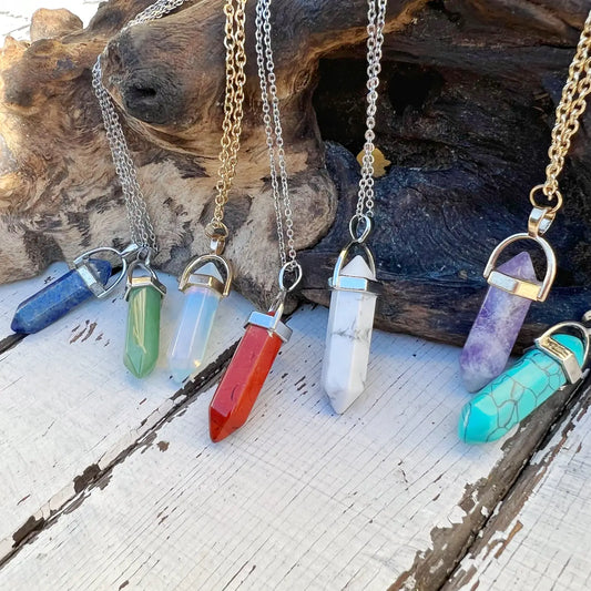 Gemstone Bullet Necklace - Assortment 12 Pcs