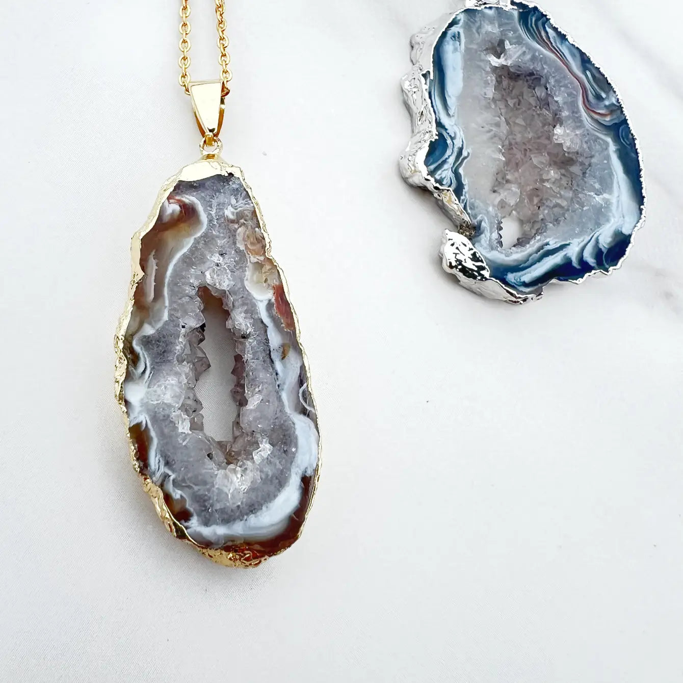 Geode Slice Crystal Necklace - 4 Pcs