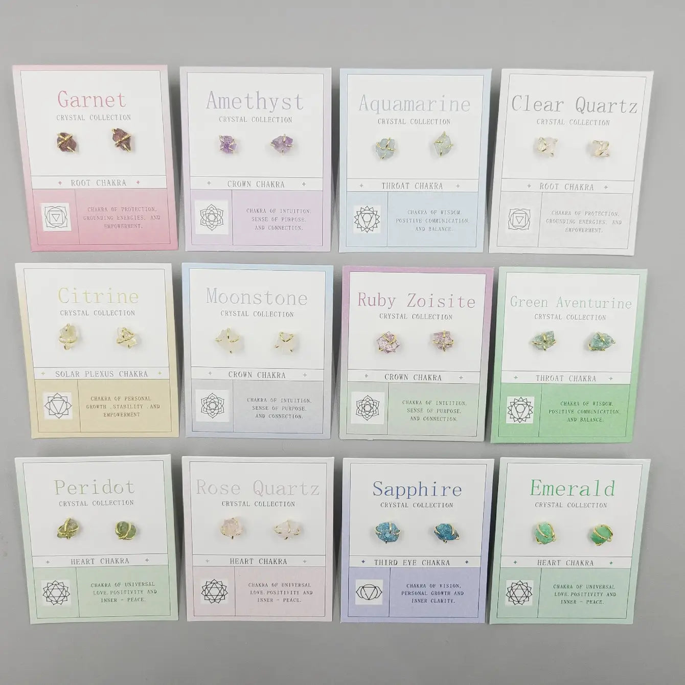 Birthstone Crystal Chakra Earrings - 12 Pairs