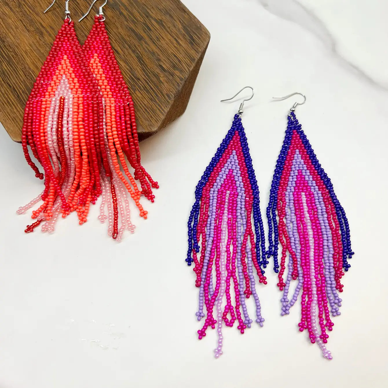 Beaded BoHo Fringe Earrings - 6 Pairs