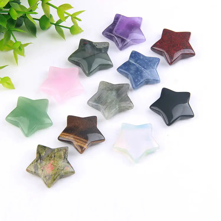 Gemstone Hand-Carved Star Shape Crystal Assortment of 20 Pcs