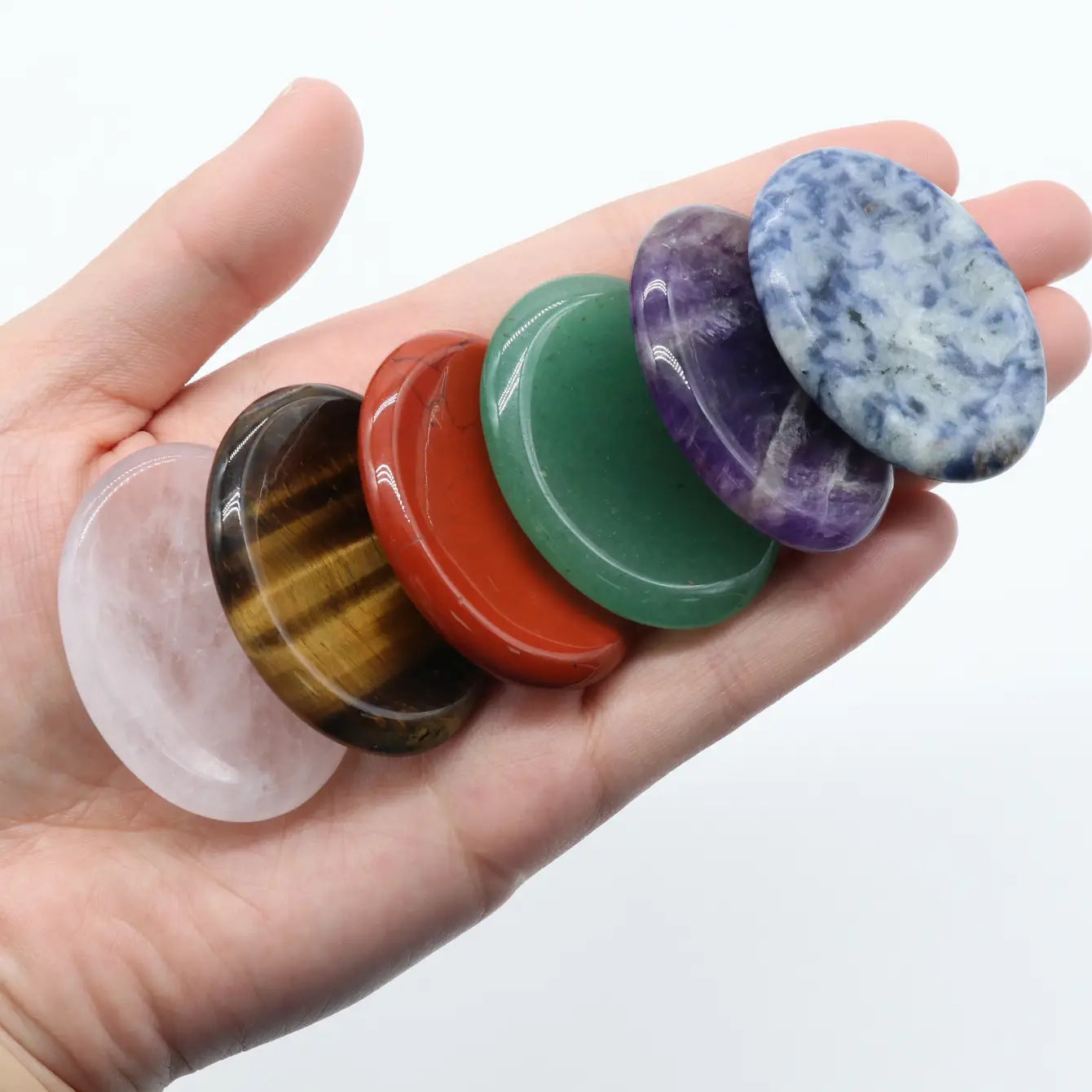 Hand-Carved Gemstone Worry Stones - Assortment 24 Pcs