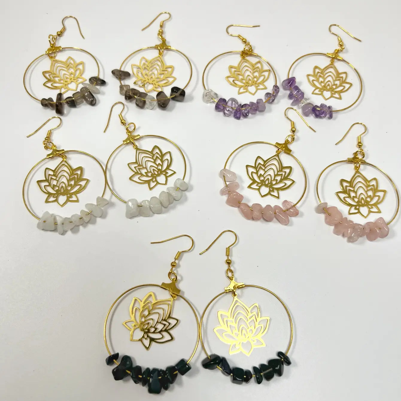Lotus Gemstone Boho Earrings - Assortment 10 Pairs
