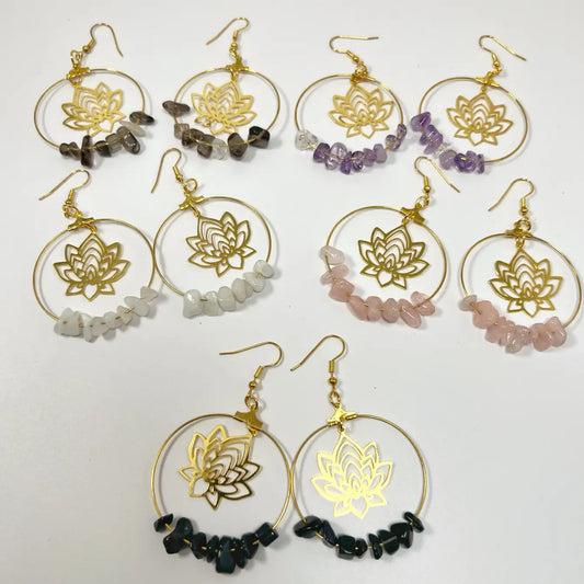 Lotus Gemstone Boho Earrings - Assortment 10 Pairs