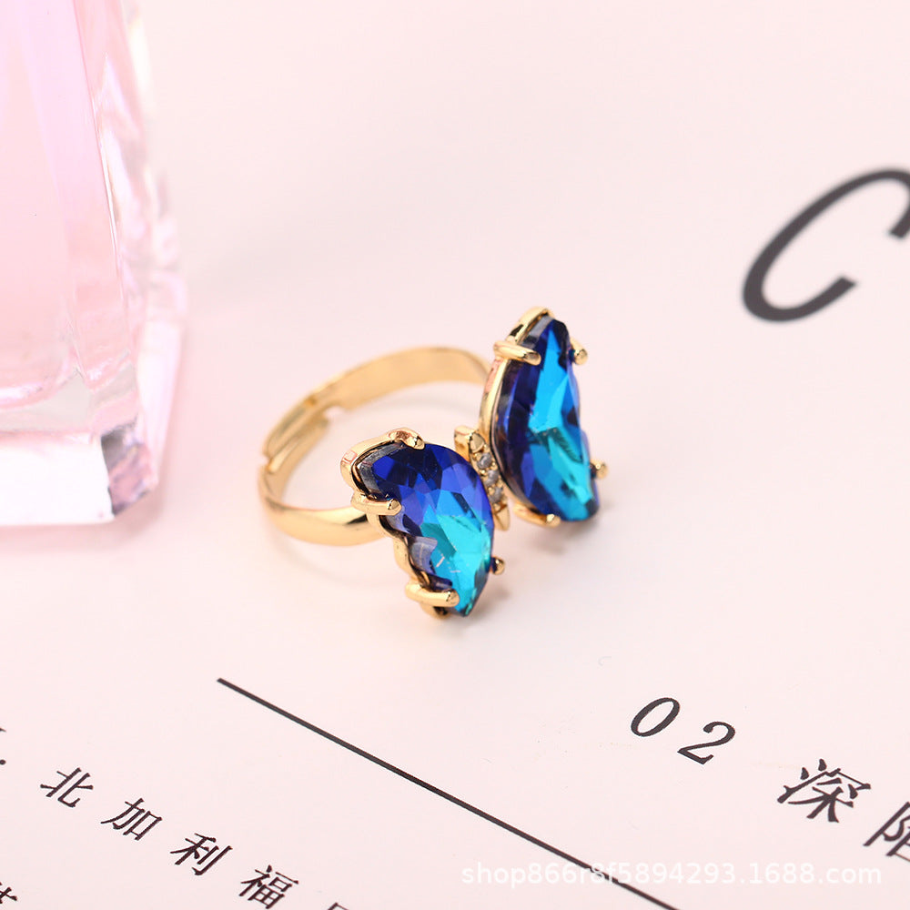 Adjustable Radiant Butterfly 18K Gold Ring - 8 pcs
