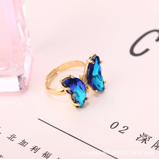 Adjustable Radiant Butterfly 18K Gold Ring - 8 pcs