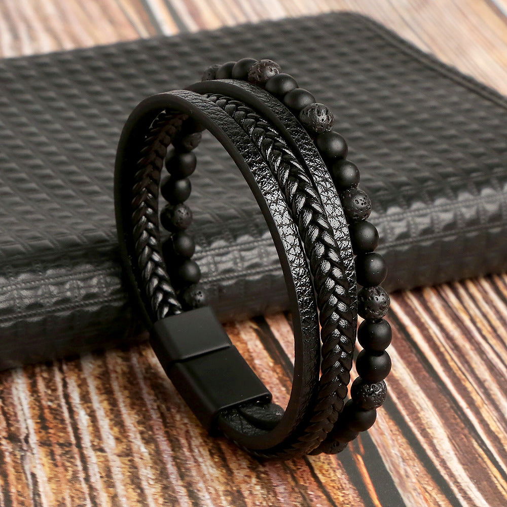 Gemstone Men's Leather Bracelets - 8 Pcs