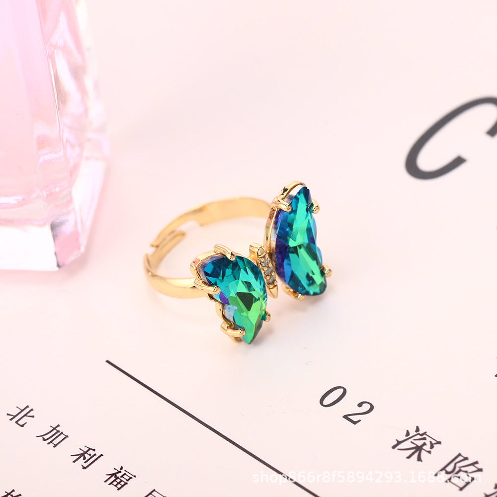 Adjustable Radiant Butterfly 18K Gold Ring - 8 pcs