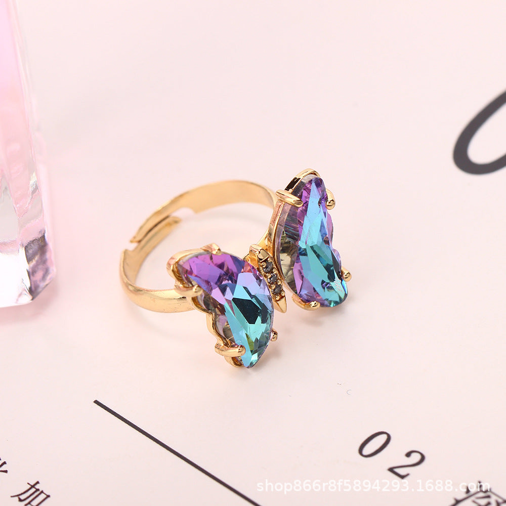 Adjustable Radiant Butterfly 18K Gold Ring - 8 pcs