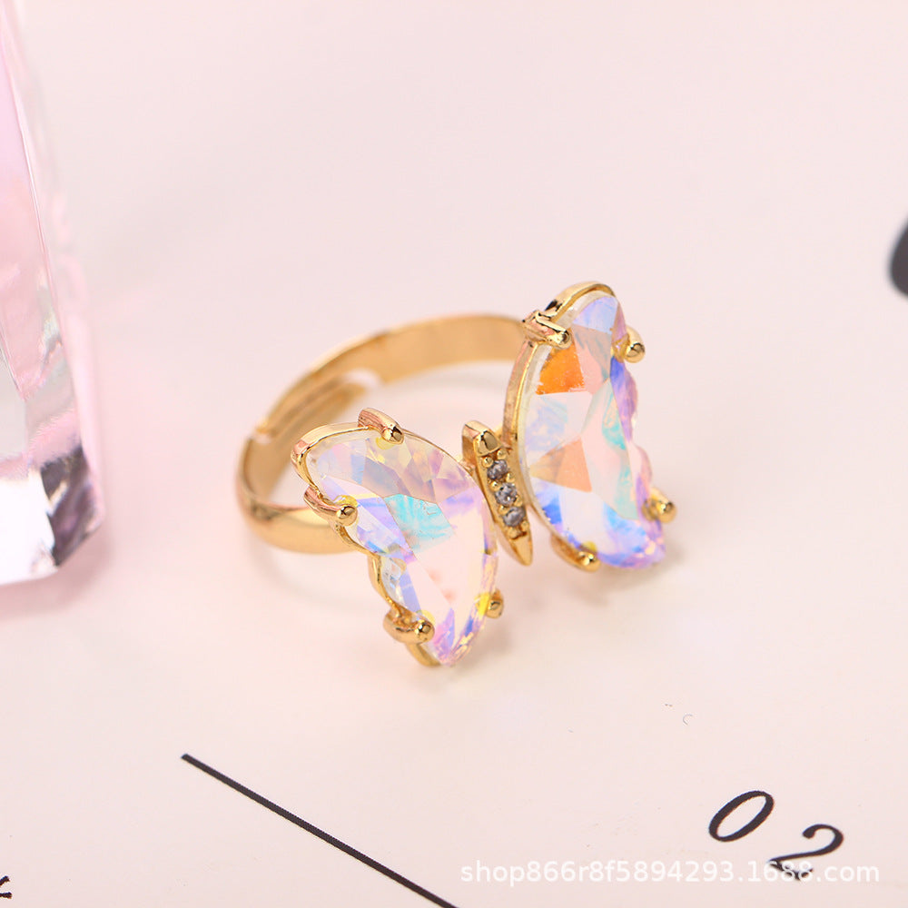 Adjustable Radiant Butterfly 18K Gold Ring - 8 pcs
