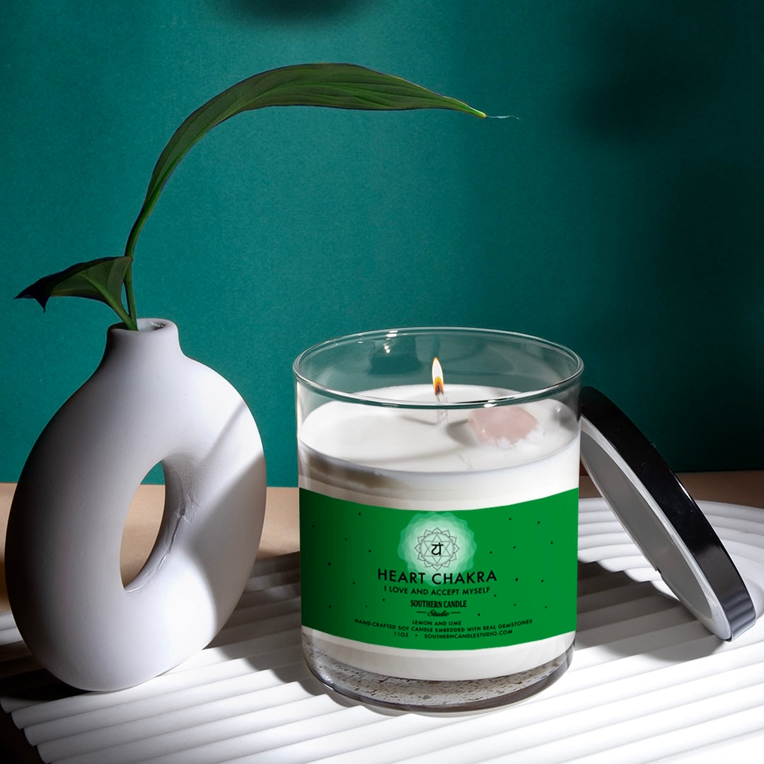 Heart Chakra Gemstone Candle - Lotion Candle
