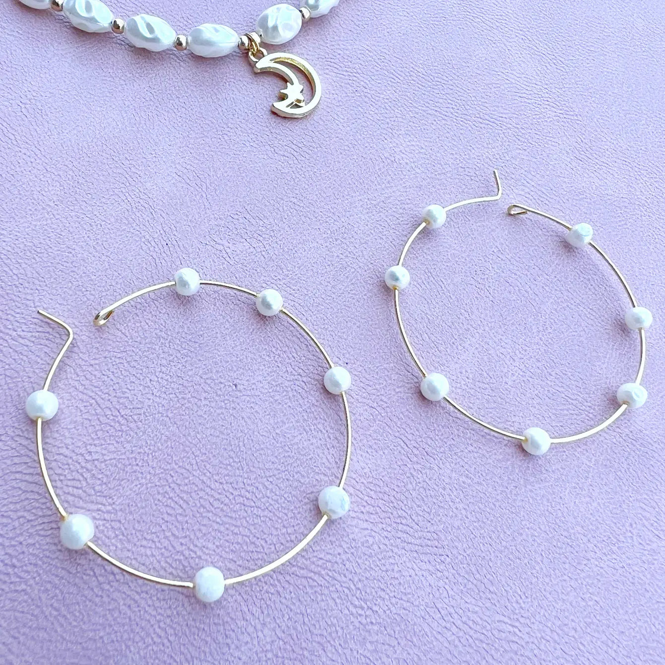 Pearl Hoop Earrings - 10 Pairs