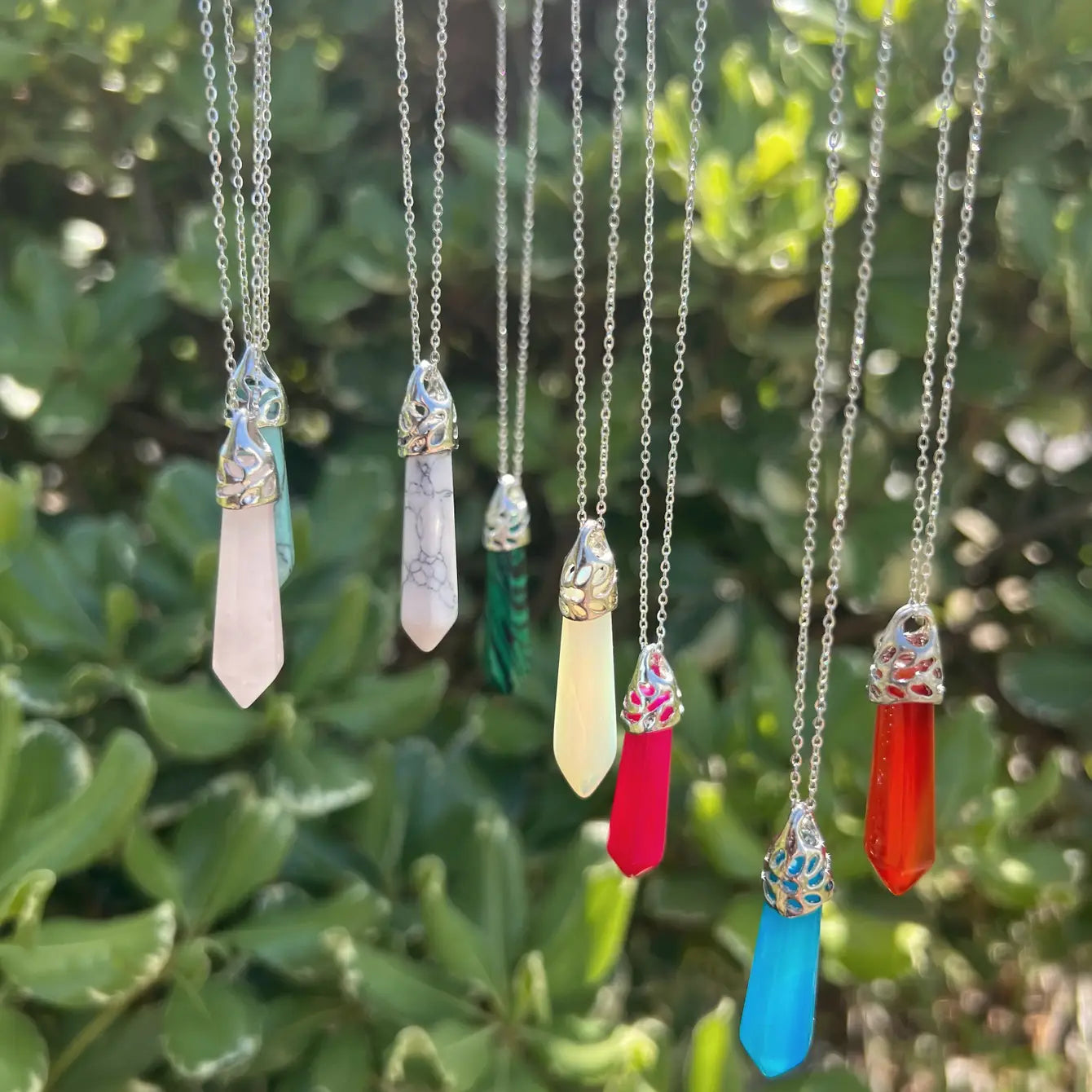 Gemstone Hexagon Pointed Necklace - Assortment 12 Pcs