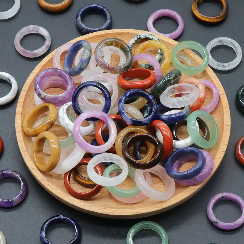 Gemstone Band Ring Set - Assortment 12 Pcs With Ring Tray