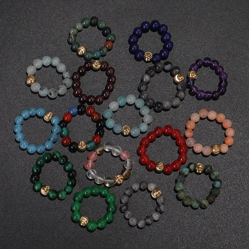 Stretch Beaded Gemstone Rings - Assortment 30 Pcs