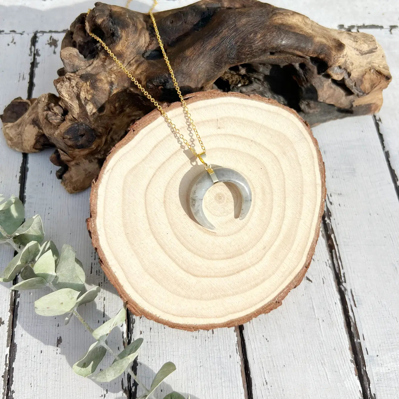 Natural Stone Double Horn Necklace - Assortment 6 Pcs