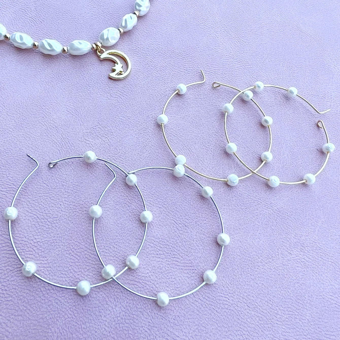 Pearl Hoop Earrings - 10 Pairs