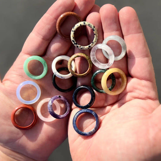Gemstone Band Ring Set - Assortment 12 Pcs With Ring Tray