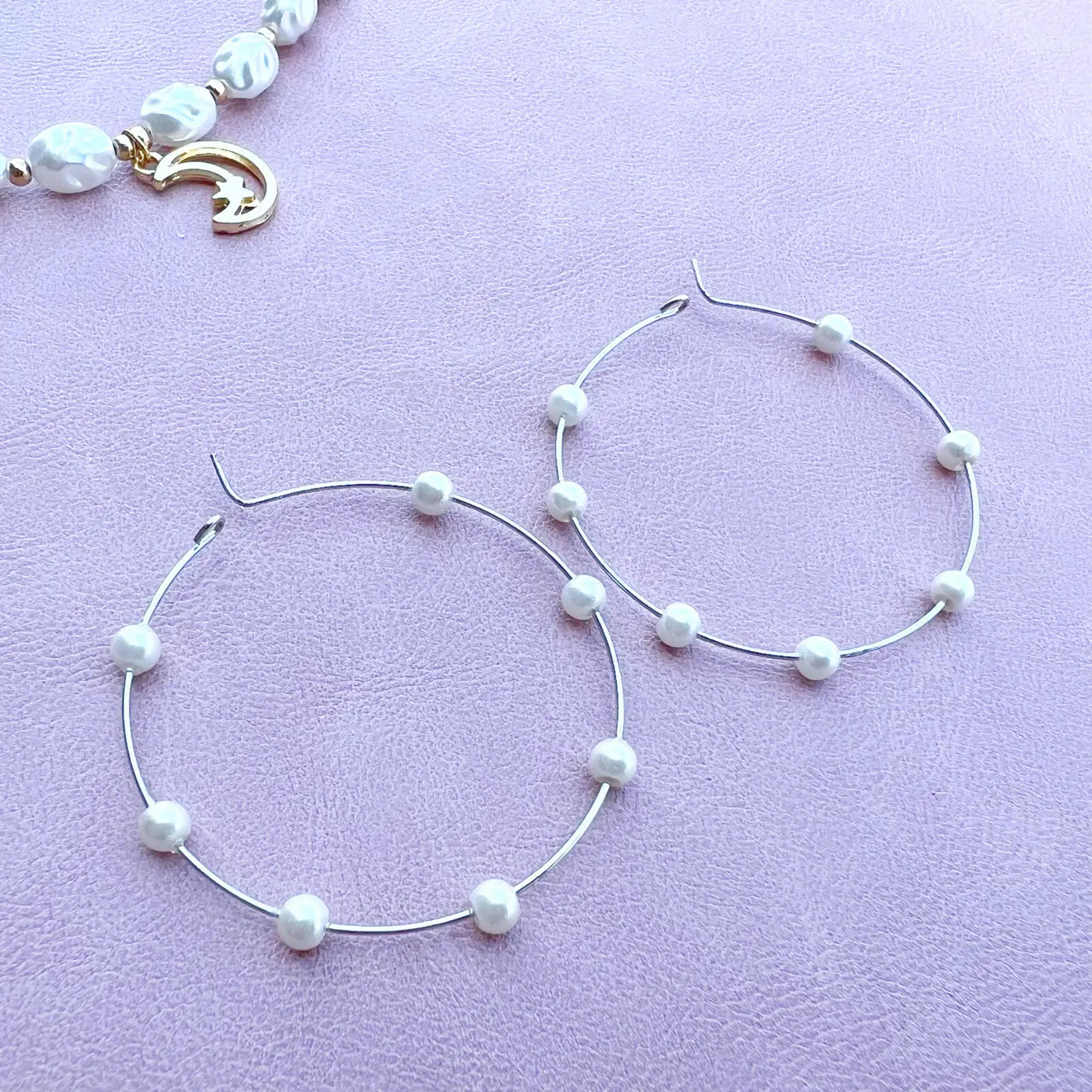 Pearl Hoop Earrings - 10 Pairs