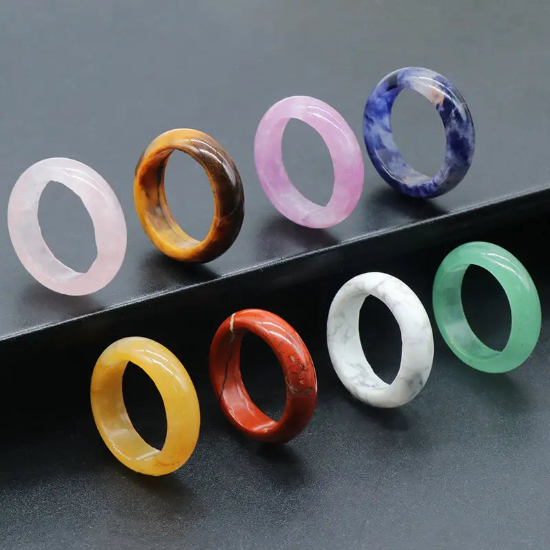 Gemstone Band Ring Set - Assortment 12 Pcs With Ring Tray