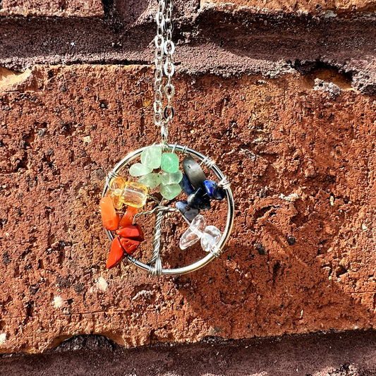 Silver Tree of Life Gemstone Necklace - Assortment 6 Pcs