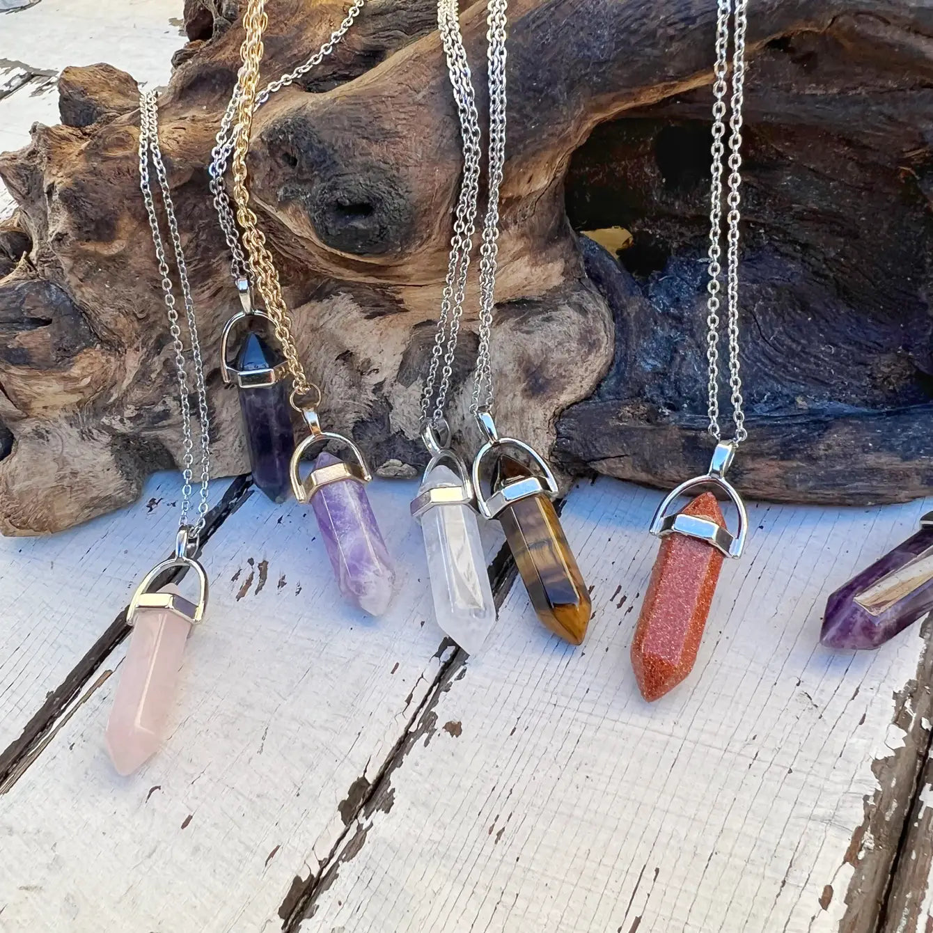 Gemstone Bullet Necklace - Assortment 12 Pcs