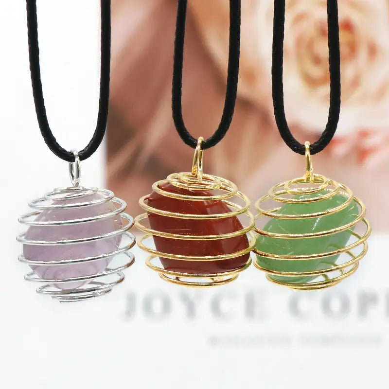 Gemstone Spiral Cage Necklace - Assortment 12 Pcs