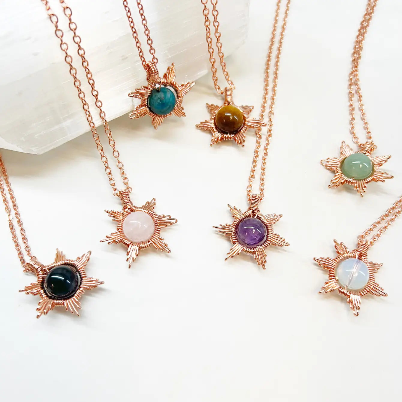 Wire Wrapped Sun Necklace - 7 Pcs