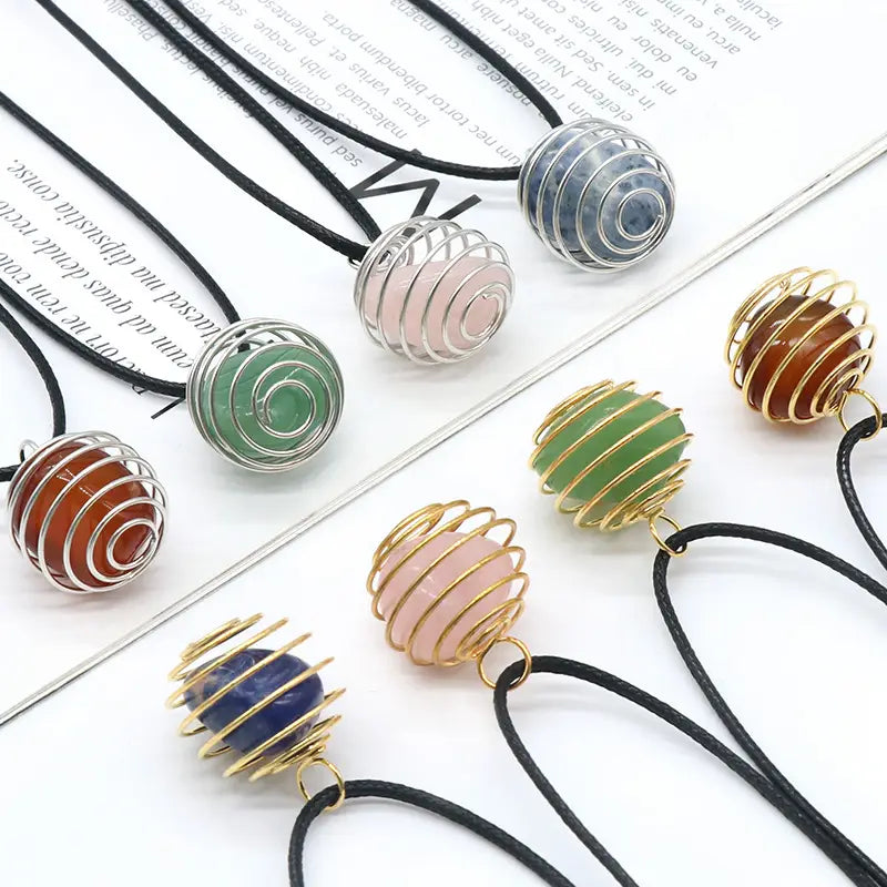 Gemstone Spiral Cage Necklace - Assortment 12 Pcs