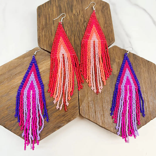 Beaded BoHo Fringe Earrings - 6 Pairs