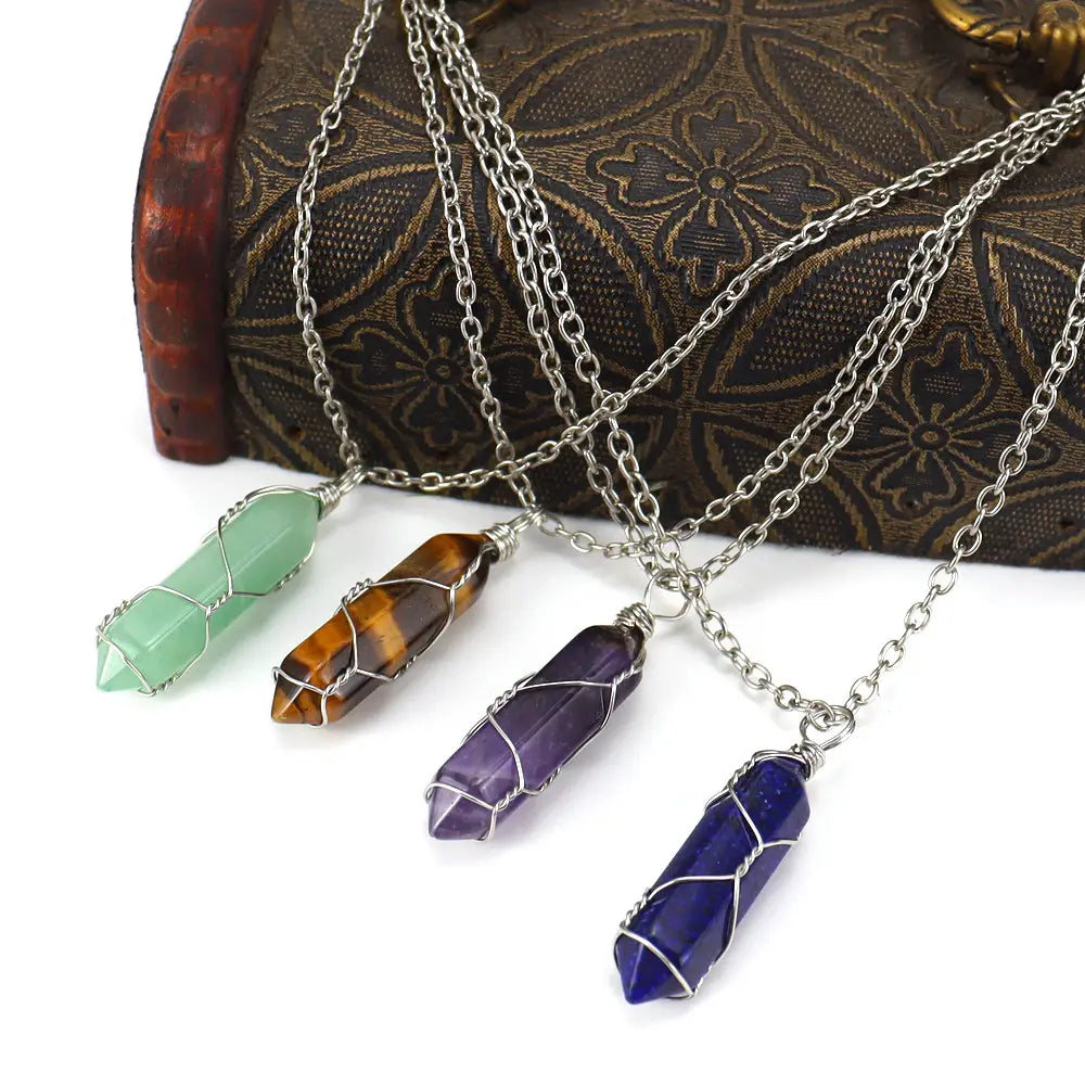 Crystal Wire Wrapped Necklaces Silver - Assortment 12pcs