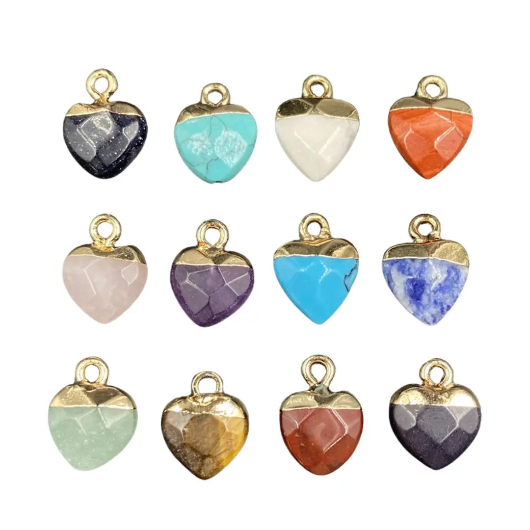 Heart Shape Faced Gemstone Pendant - Assortment 20 Pcs