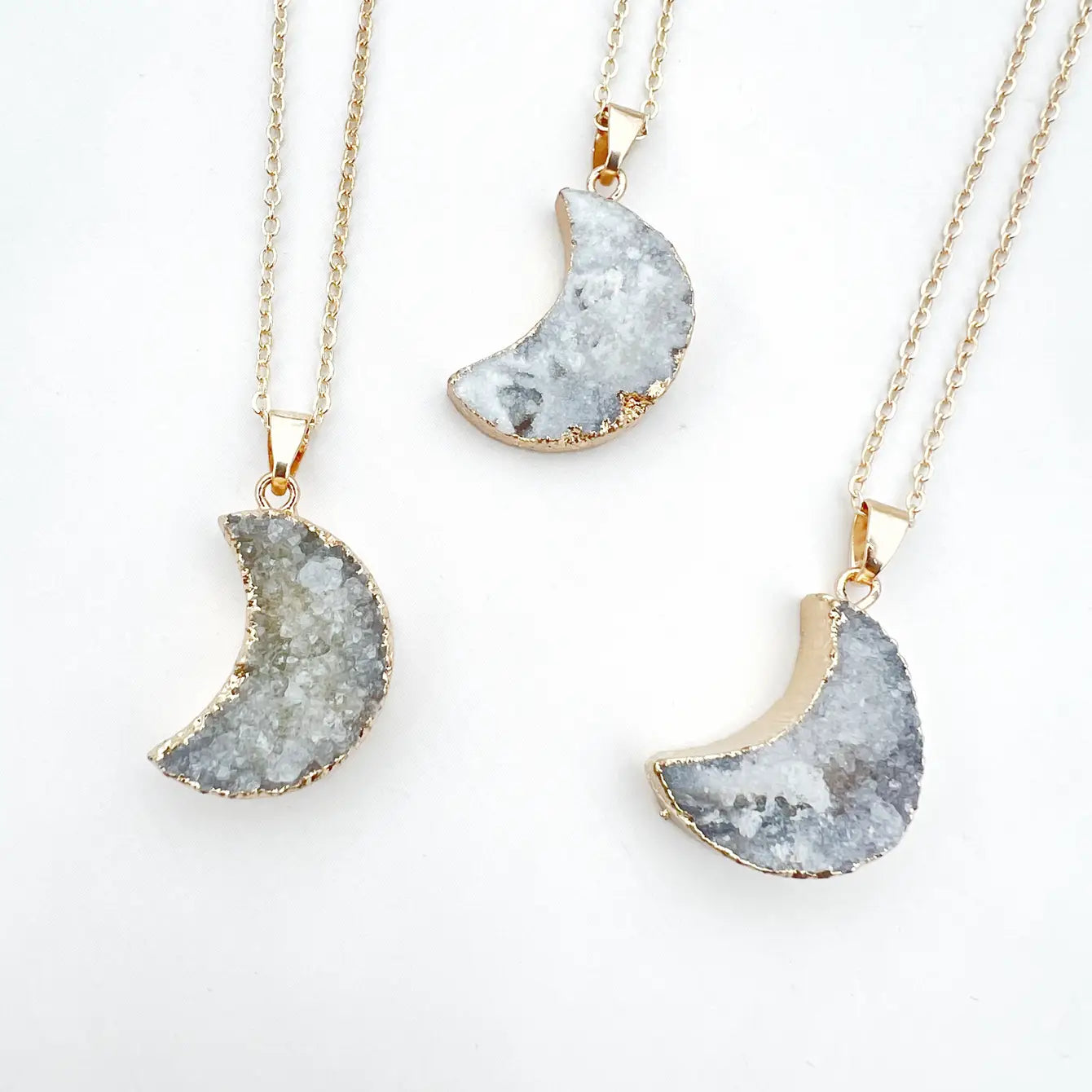 Druzy Agate Crescent Moon Necklace - 4 Pcs