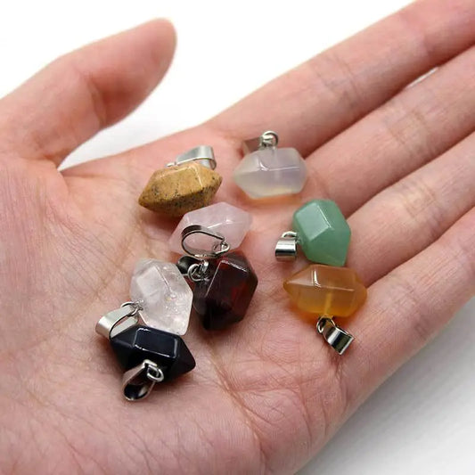 Double Pointed Gemstone Faced Pendant - Assortment 20 Pcs